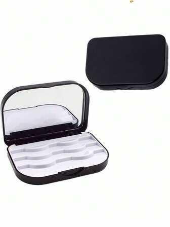 1pc Black Eyelash Curler Storage Box, Portable Makeup Organizer Box Can Hold 3 Pairs Of False Eyelashes With Mirror, Suitable For Travel, Home, Holidays, Parties, Reusable, Great As Birthday Gift
