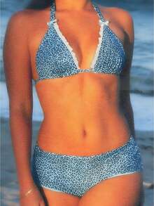 Y2K Women's 2 Piece Bikini Set -- Fashion Halter Neck Swimsuit With Shorts Summer Two Piece Bathing Suit - Màu xanh đậm - Xem 1