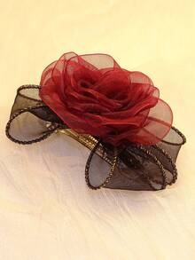 1pc Original Spring Hair Clip, Suitable For Women To Wear In Autumn, Winter And Spring, Rose Flower Hair Accessory, Fabric Material, 12cm Long, Beautiful And Fashionable, Valentine's Day Style, Women's Valentine's Day Daily Essential - Multicolor - View 6
