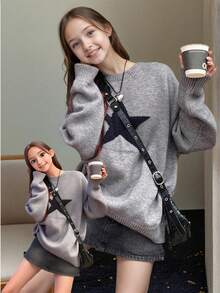 1 件女童休闲厚套头衫，秋冬舒适学生针织衫 - 柔软舒适的纯色毛衣，适合温暖的日子和寒冷的夜晚 - 淺灰色 - 查看 10