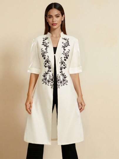 1pc Butterfly Sleeve Floral Print Button-Up Long Lightweight Jacket For Women, Modern Filipiniana Style, Suitable For Holidays, Vacation, Daily Wear, Spring