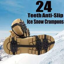 1 Pair 24-Tooth Anti-Slip Ice Cleats - Ice Snow Shoe Covers, Suitable For Hiking, Climbing, Walking, Running And Hunting