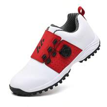 Men's Golf Shoes With Rotary Buckle Lace-Up, Anti-Slip Rubber Sole, Professional Golf Match & Training Shoes - White - View 9