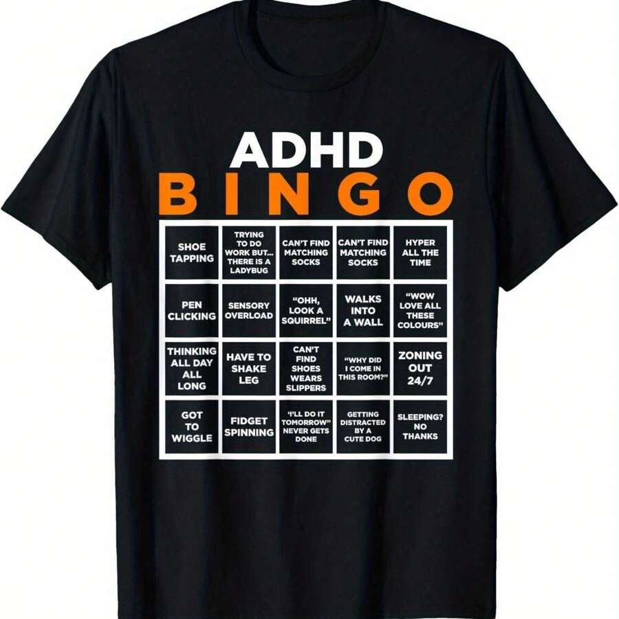 World Mental Health Awareness Day ADHD Bingo Funny Gifts Unisex T-Shirt - 黑色 - 查看 1