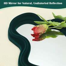 16*10'' Emerald Green Wavy Wall Mirror Decor For Hallway Entryway, Irregular Cloud-Shaped Small Decorative Mirrors For Home Office Living Room, Modern Hanging Wall Art For Christmas Wedding Gift - 深綠色 - 查看 4