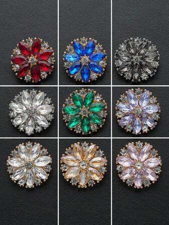 5颗/套向日葵水钻玻璃金属纽扣，适用于外套、毛衣、西装、制服、缝纫、婚纱、DIY鞋子、包包、珠宝制作、手工缝纫配件，秋冬季