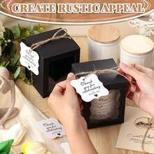 Hộp quà tặng nến 30 chiếc/gói, có cửa sổ trong suốt, kích thước 8.5*8.5*10cm, màu nâu và trắng trơn, kèm thẻ quà tặng và dây gai, thích hợp để đóng gói quà cưới, sinh nhật, lễ rửa tội, quà tặng tiệc tùng, bánh ngọt. - Nhiều màu - Xem 3
