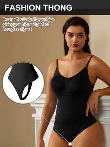 一件装女士无缝塑身连体衣，丁字裤底，瘦身塑形连体衣，收腹连体衣，塑身衣，束腰带 - 黑色 - 查看 9