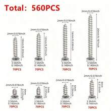560件套自攻木螺钉套装 - 包括8种不同尺寸的M2平头金属螺钉组合套装 - 銀色 - 查看 3