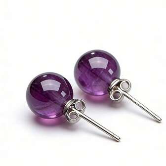 1 paire de boucles d'oreilles créoles rondes en argent sterling 925 avec améthyste naturelle. Bijoux de mode élégants et sexy, cadeau de créateur pour les jeunes femmes, cadeau de luxe pour un couple en vacances