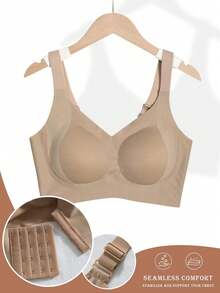 4-Piece Plus Size Bra, Seamless Breathable Wireless Sports Bra For Women - Full Coverage Design, Anti-Slip Material, With Lifting And Support Functions, Comfortable To Wear, Ribbed Details, Made Of Nylon And Elastic Fiber Blend, Hand Wash. Elegant Solid Color Design.Plus Size Lingerie - Nhiều màu - Xem 7