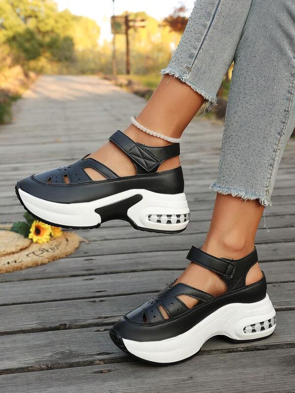 Women's Hollow Out Backless Sports Sandals, Fashionable European And American Style, Thick Sole, Suitable For Mothers, Summer