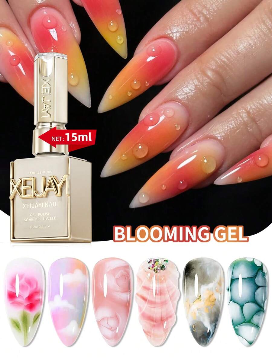 XEIJAYI 1pc 15ml UV LED Nail Polish - Protein Marble Watercolor Flower Printing Immersion Nail Polish, Suitable For Home Salon Nail Polish DIY - 無色 - 查看 1