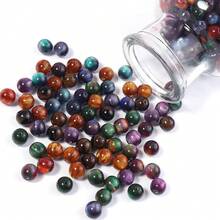 50pcs/Pack Dark Tone Iridescent Starry Sky Tie Dye Beads, 8mm Faux Tiger Eye Round Beads, DIY Bracelet Necklace Jewelry Making Dark Color Beads - Dark Starry Sky Beads - View 8