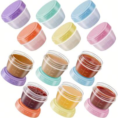 12pcs 2oz Salad Dressing Containers With Lids - Leak-Proof, Dishwasher & Microwave , Fridge , Stackable - Plastic Food Storage Containers With Measurement Markings - Suitable For Lunch Boxes, Salads, Sauces, Dips - Ideal For Home, Office, Travel, Party - Space-Saving Design, Party Serving Dishes, Compact Containers, Reusable Packaging, Leak-Proof Lids, Small Sauce Cups, Home Chef, Family Meals, Picnic Food Service Containers, Cold Food Accessories