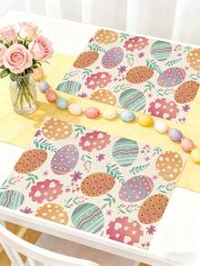 1pc/2pcs/4pcs Colorful Easter Bunny & Floral Checkered Print Placemat, Charming Cottage-Style Polyester Rectangle Table Mat With Bright Flower Ornaments & Bunny Ear Design – Easy-Clean Non-Slip Table Pad For Easter Festivities, Adult Birthday Dinners, Spring Outdoor Meals & Daily Home Use, Great Gift For Friends - Multicolor - View 15