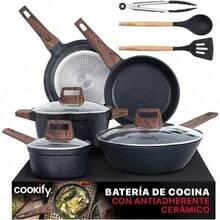 &Cookify Bateria de Cocina con Antiadherente Cerámico Set 11 Pzas - Juego de Sartenes Wok Ollas Cacerolas y Utensilios 100% Libre de PFOA Mármol Negro - Multicolor - Ver 1