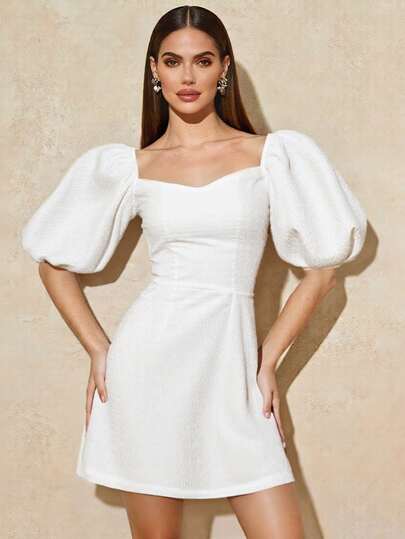 1pc Solid Color Elegant Women Short Sleeve Dress, Suitable For Vacation, Party, Daily Wear, Spring/Summer