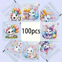50/100pcs Cute Rabbit Gift Bags - Self-Adhesive, Colorful, Easter And Holiday Party Gift Bags, Printed With Adorable Rabbit Patterns, Plastic Material, Ideal For Celebrations And Decorations, Gift Packaging Supplies - Multicolor - View 8