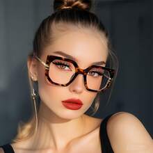 Fashionable Transparent Lens Large Frame Women's Eye Glasses - Simple Fashion Full Frame Metal Hinge Glasses - Party Accessories, Simple Design, Fashion Frame, Elegant Frame, Party, Casual Wear - Modern Women's Fashion Glasses FKDE - 黑色 - 查看 5