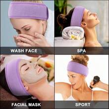 Diadema de spa Wrap Tejido de rizo 4 unidades Toalla elstica para bao, maquillaje y deporte negro - Púrpura claro - Ver 7