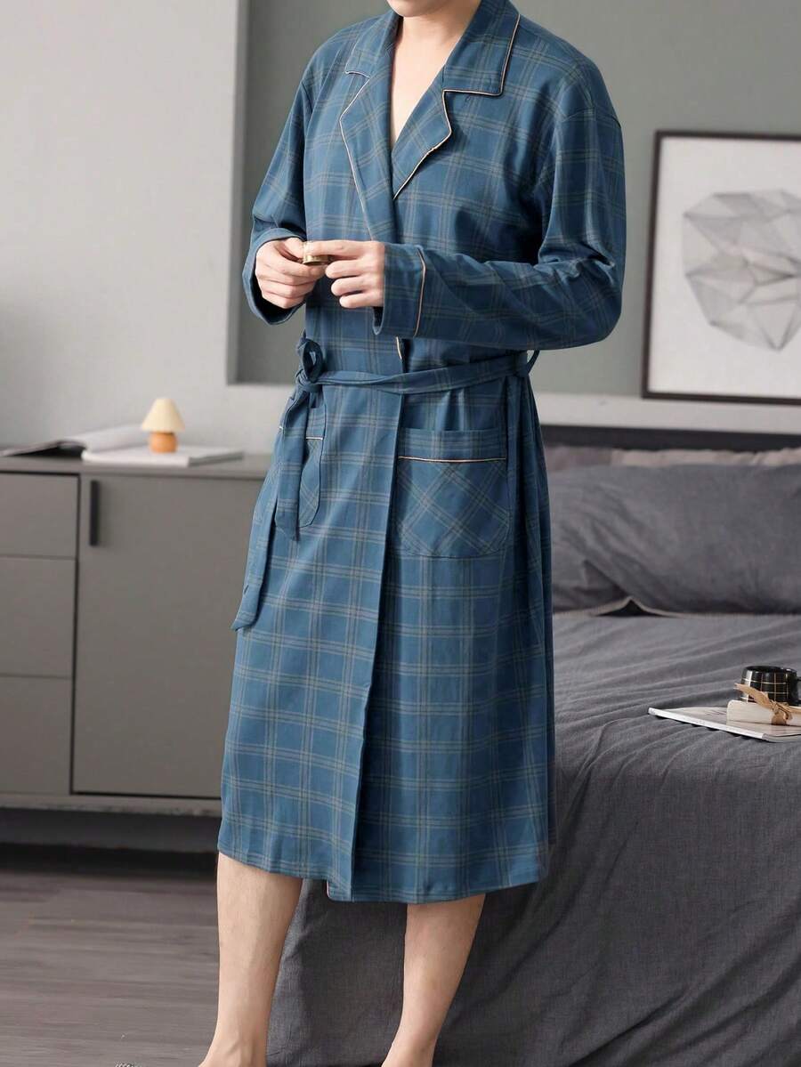 1pc Men Spring & Autumn Long Sleeve Breathable Moisture-Wicking Loungewear Robe, Fall, Winter