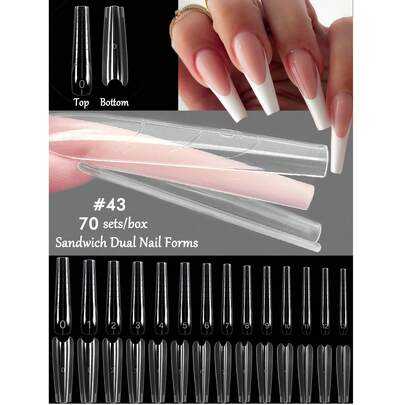 Juego profesional de 140 piezas de moldes de extensión de uñas tipo sándwich - 14 tamaños de moldes reutilizables de doble cara para uñas largas trapezoidales y de estilo francés, herramientas y suministros de arte de uñas de calidad de salón para entusiastas