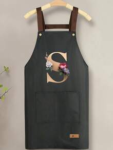 可调节肩带围裙,带实用口袋,可定制花卉和字母 A-Z 印花,男女通用,耐用围兜式肩带,颈部和腰部系带均可调节,大口袋,可水洗,防污,适用于厨房、美发师、园艺、厨师、美容学校、婚礼、派对等场合 - 优雅背景 - 彩色 - 查看 18