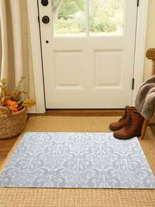 1PC Modern Art Deco Inspired Geometric Pattern Floor Mat Doormat With Intricate Curved Lines And Abstract Floral Motifs Non-Slip Indoor Decorative Rug For Kitchen Living Room Bedroom Dining Area Contemporary Home Decoration - Multicolor - View 8