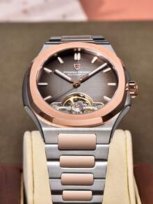 PAGANI DESIGN 2025 新款男士自动机械腕表，蓝宝石玻璃表镜，商务风格，陀飞轮设计，不锈钢材质，防水，型号 PD-YS025