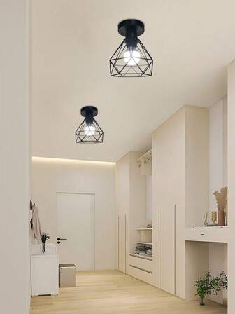 Modern Industrial Style Iron Cage E27 Ceiling Light, Suitable For Dining Room, Kitchen, Corridor, Balcony, Bathroom, Staircase, Bedroom, Foyer