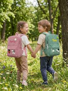 Custom Name Backpack | Personalized Corduroy Bookbag | Cute School Backpack For Kids | Aesthetic Backpack | Back To School Gift ,Travel Organizer - Multicolor - View 8