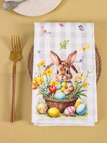2 buc prosoape de bucătărie cu iepurași de Paște, 40 * 48 cm ouă de Paște și lavete de vase cu model floral, prosoape de mână moi și absorbante din microfibră, decor de bucătărie cu mesajul "Paște fericit 2026", decor de masă, decor de casă, cadou de casă nouă, decorațiune de primăvară și sărbători - Multicolor - Vizualizare 6