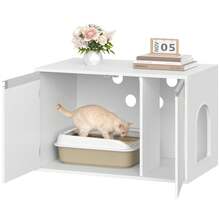 HEXCELEN Cat Litter Box Cabinet, Cat Cabinet With Removable Divider, 80 X 48.3 X 48.5 Cm, Cat House With Adjustable Entrance (Left Or Right), Side Panel, Non-Slip Corners, White - trắng - Xem 10