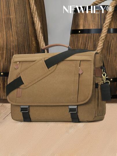 NEWHEY 17-17.3 Inch Laptop Messenger Bag For Men, Waterproof Canvas Material, Office Briefcase, Large Casual Crossbody Bag, Suitable For Men And College Students