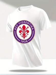 Camiseta Casual de Verano para Hombre con Estampado ACF Fiorentina 1926 - Azul Real, Cuello Redondo, Manga Corta, Mezcla de Poliéster Ligero, Perfecta para Fanáticos del Deporte y Atuendo Casual, Ropa para Fanáticos del Deporte |   Camiseta de cuello redondo |   Tela Resistente, Camisa ACF Fiorentina - Blanco - Ver 2