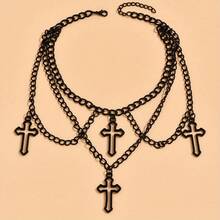 A Gothic Cross Multi-Element Multi-Layered Necklace - Simple And Stylish Design - Suitable For Birthdays, School Openings, Graduation Ceremonies, Daily Commuting Parties, Festivals, And Spring/Summer Seasons To Wear - màu đen - Xem 1