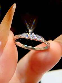 1pc Luxurious 925 Sterling Silver Engagement Ring With 5 Sparkling Moissanite Diamonds, Jewelry Gift For Women, Valentine's Day Gift - Five-diamond Moissanite Ring - View 9