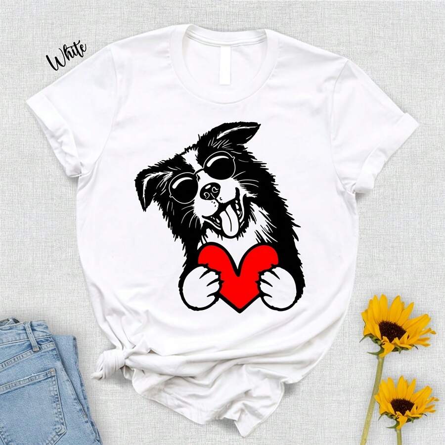 Camiseta de Border Collie con San Valentín, regalo para Border Collie, camiseta para mamá de perro, camiseta para papá de perro, camiseta para amantes de los animales, regalo de San Valentín, camiseta para perro, dueño de Border Collie - Blanco - Ver 1