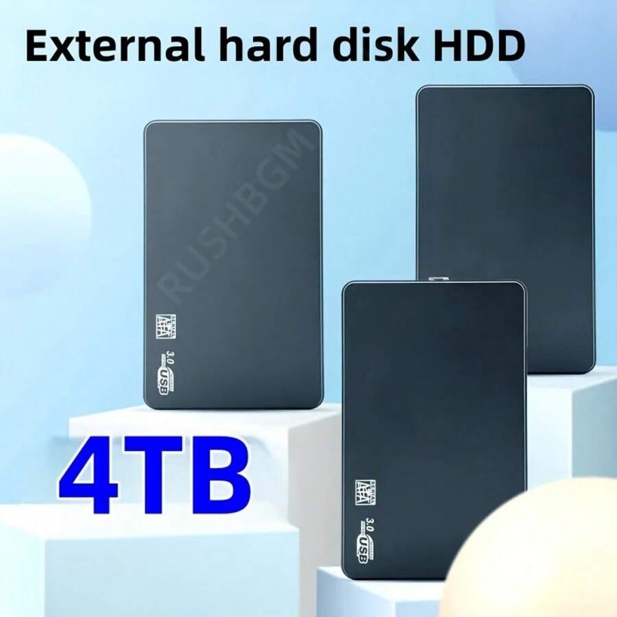 2TB/4TB Portable External Hard Drive Ultra-Fast USB 3.0, Large Capacity For Laptops, Office, Students & Professionals, Perfect For Storing Games, Files, Videos & Music, Black, Portable Data Storage Sleek Design Secure Data Storage, Portable Hard Drive - 4TB - View 1
