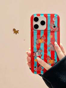 New Year Red & Blue Foil Texture Cartoon Pony Design Phone Case Compatible With Iphone 17 Pro Max, 15 New, 16 Pro, Shockproof Full Coverage Creative Protective Cover For Women, 13, 15 Pro, 14 - Red - View 1