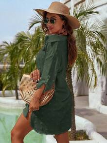 Women's Swimsuit Cover - Ups White Chiffon Bikini Swimwear Beach Dress Outfits Summer 6HQS - 軍綠色 - 查看 9
