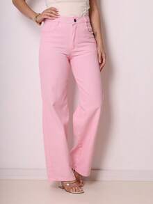 Women's Wide Leg Jeans, High Waist, Butt Lifting Design - Pink - View 3