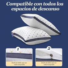 Almohada de cama de 65cm*45cm, disponible en paquetes individuales y dobles, lavable, transpirable, hipoalergénica, con funda de almohada extraíble, relleno de fibra, adecuada para dormir y descansar, almohada de hotel de lujo, hecha de fibra de poliéster de microfibra. - blanco - Ver 4