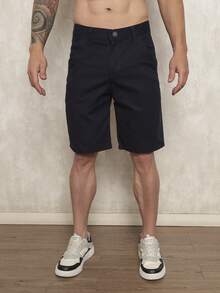 Men's Bermuda Shorts In Twill With Elastane - Sizes 38 To 48 - Black, Beige, White, Green, Blue, Caramel, Gray, Wine Green. Factory Outlet For Men's Black Denim Shorts. - 深色水洗藍 - 查看 3