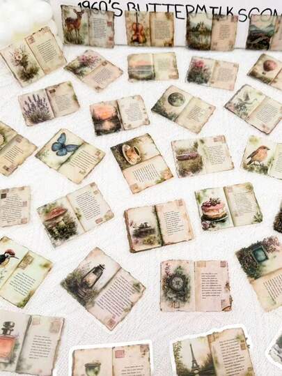 50pcs Vintage Literary Diary Sticker Retro Art PET Transparent Decals For Laptop Suitcase Computer Stationery Phone DIY Decorate Sticker