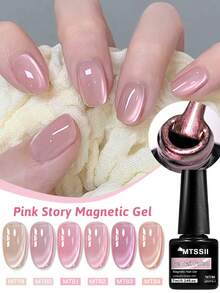 Mtssii 6瓶7毫升粉色故事水光猫磁性凝胶指甲油套装香槟裸粉色半永久可卸UV凝胶水晶指甲油美甲美甲用品 - 彩色 - 查看 2