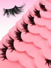 7 Pairs Natural Look Partial False Eyelashes, Transparent Lash Band, Suitable For Daily Use, Create Lightweight Fluffy Cat Eye Makeup, Natural Short Accent Lashes, Outer Corner Lashes, 3/4 Lashes, Reusable - 眼尾拉長款 - 查看 9