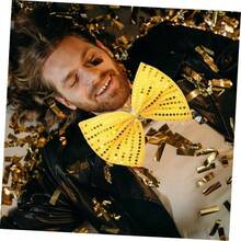 Pajarita De Lentejuelas Pajarita Preatada Pajarita De Mascarada Pajaritas Divertidas Para Hombres Pajarita De Vacaciones Corbata De Lazo De La Vendimia Golden Polister - Dorado - Ver 5