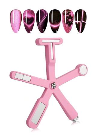 6-In-1 Magnetic Nail Art Tool, Powerful Cross-Shaped Magnet For Multi-Pattern Cat Eye Nail Polish Gel